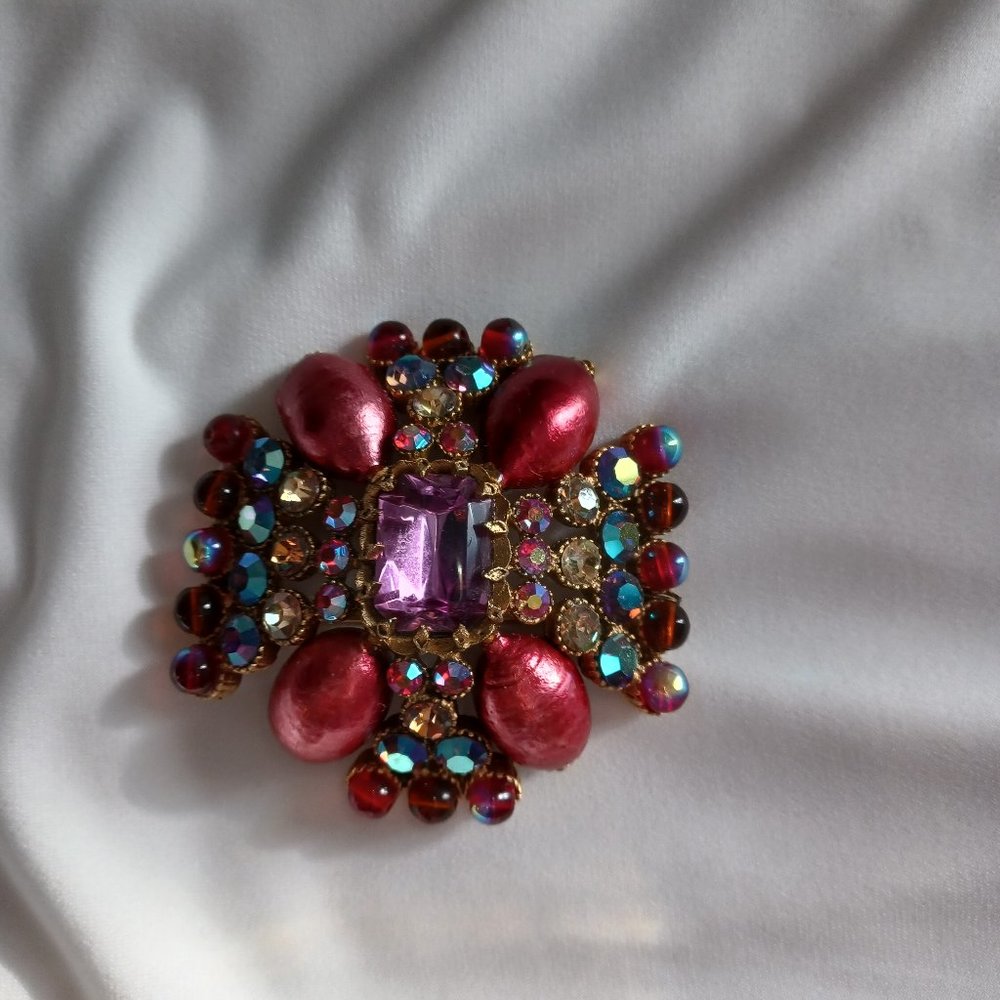 St John multi color crystal brooch